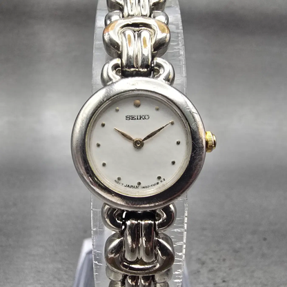 Seiko Watch Women 19mm White Dial Silver Two Round 1N00-1A39 New Battery VTG0
