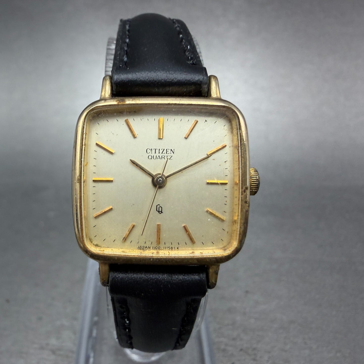 Citizen CQ Watch Women 22mm Champagne Dial Gold Tone Rectangle New Battery VTG 60