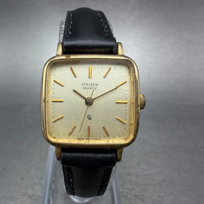 Citizen CQ Watch Women 22mm Champagne Dial Gold Tone Rectangle New Battery VTG 60