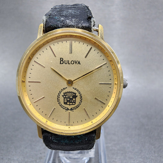 Bulova Cadillac Watch Men 31mm Gold Dial Gold Tone Round 92P19 New Battery READ!0