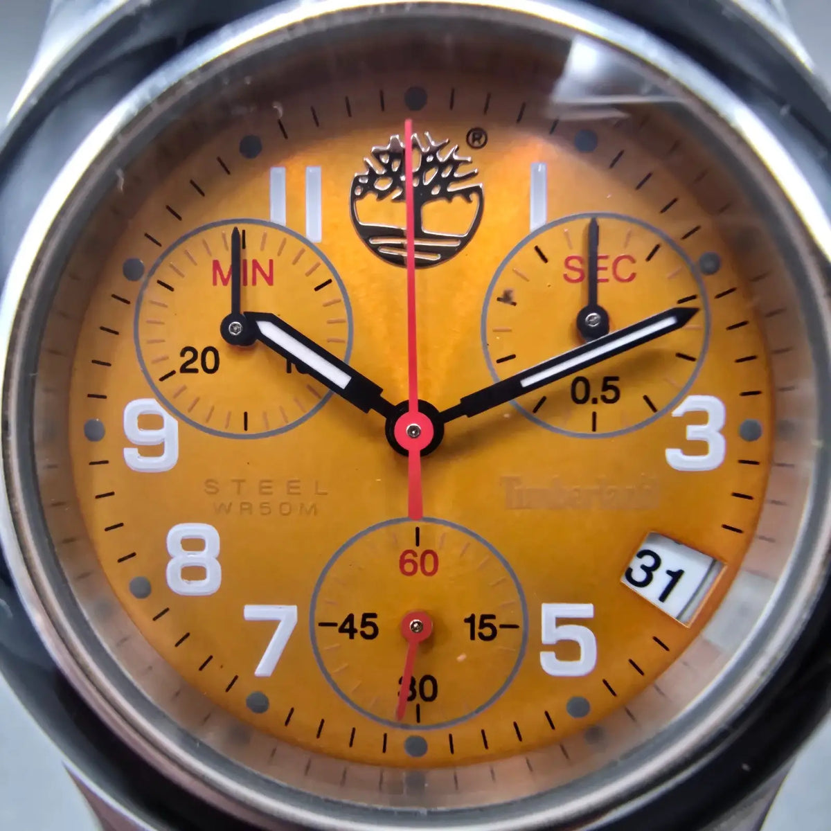 Timberland Chronograph Watch Men 35mm Orange Dial Steel Date Round New Battery1