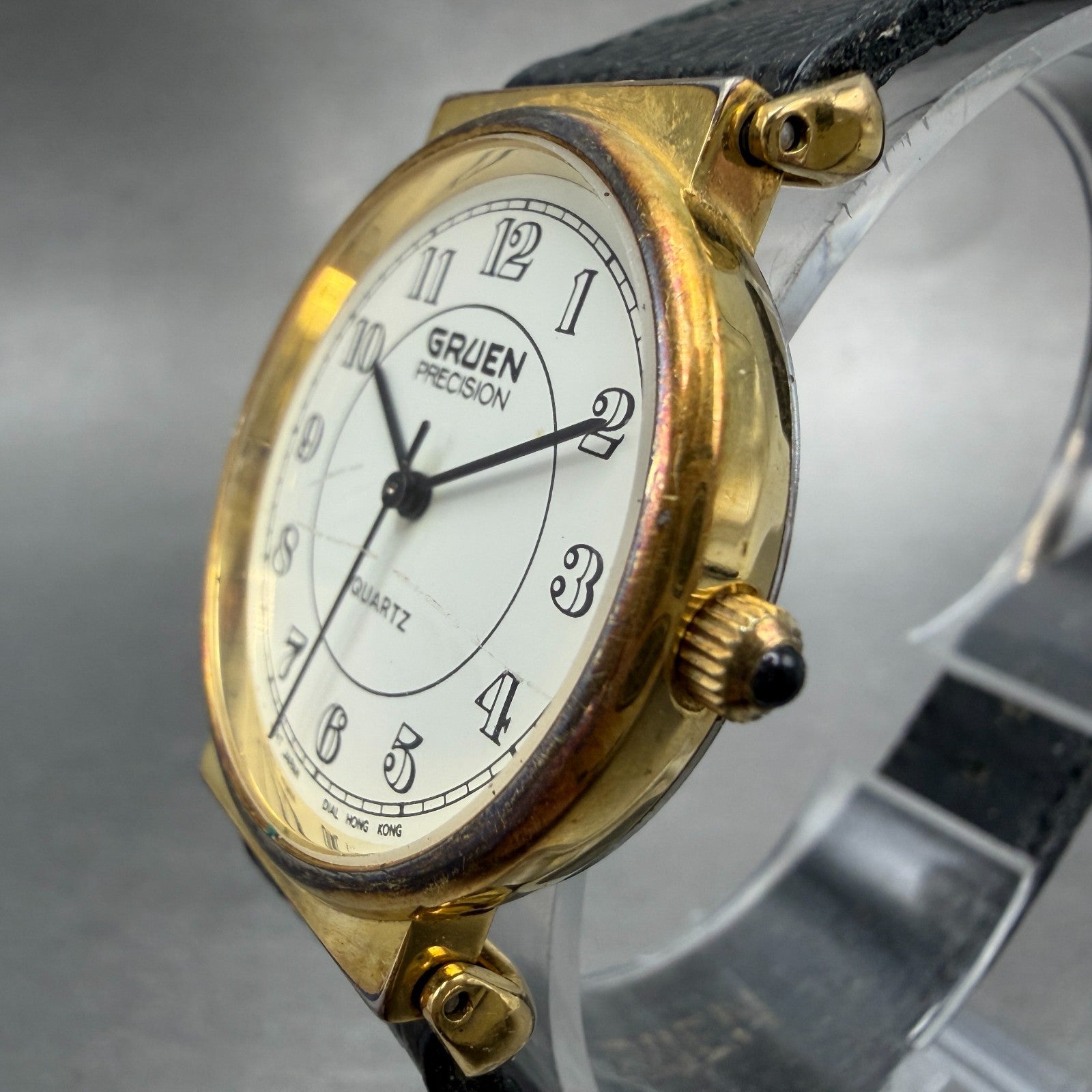 Gruen Precision Watch Men 31mm White Dial Gold Tone Round  New Battery2