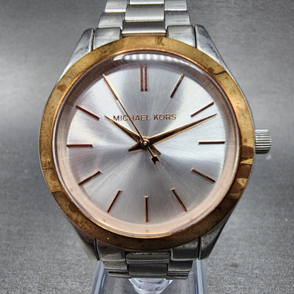 Michael Kors Runway Slim Watch Women 34mm mm Silver Dial Two Tone New Battery1