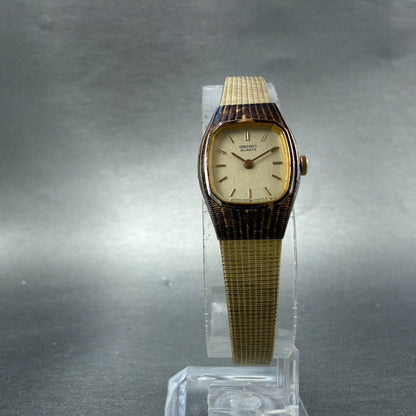 Seiko Watch Women 16mm Champagne Dial Gold Tone Rectangle 2c20-5569 New Battery35