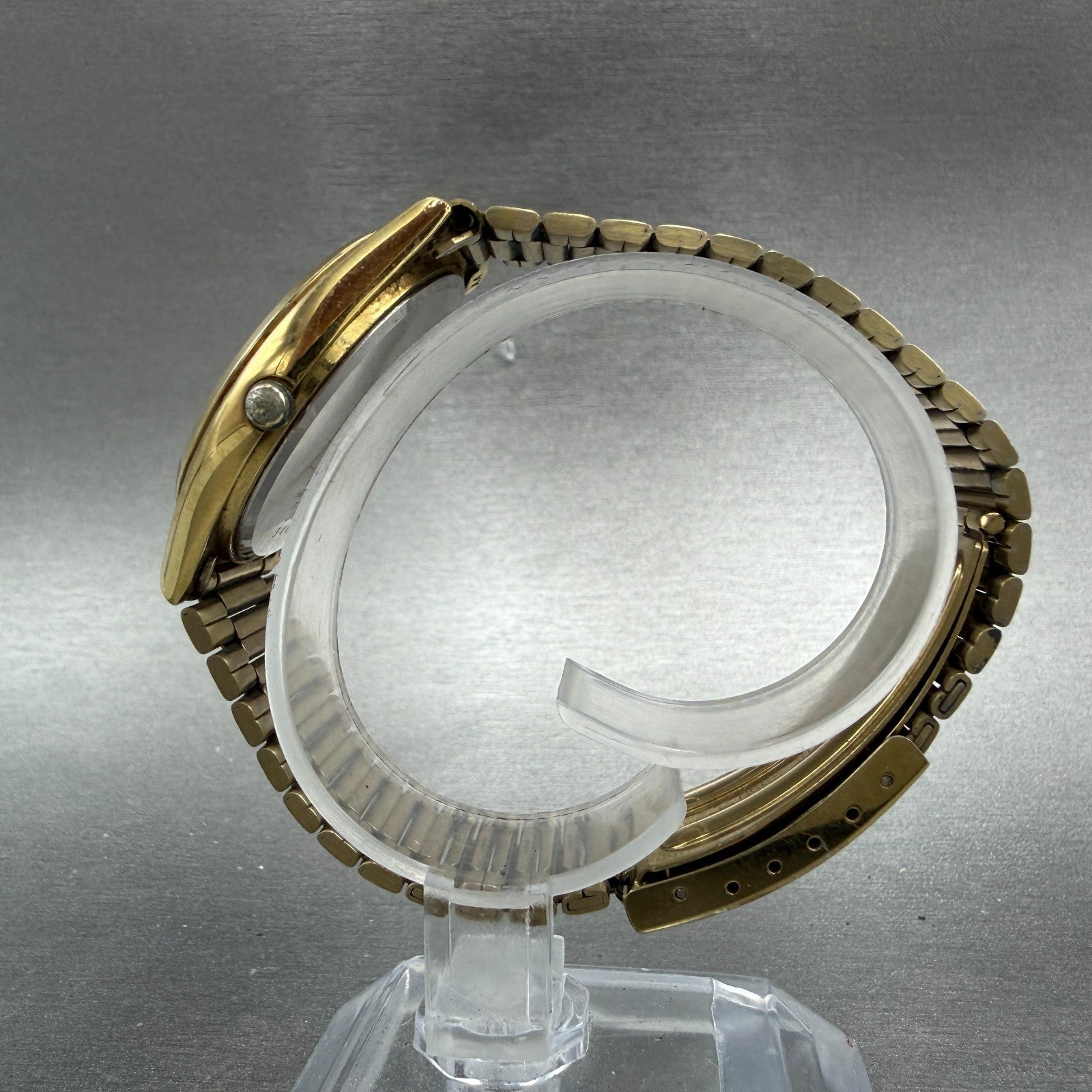 Seiko Chronos Watch Men 33mm Champagne Dial Gold Tone Daydate 8123-7080 PARTS7