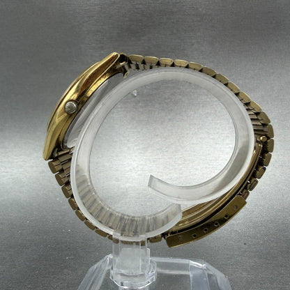 Seiko Chronos Watch Men 33mm Champagne Dial Gold Tone Daydate 8123-7080 PARTS7
