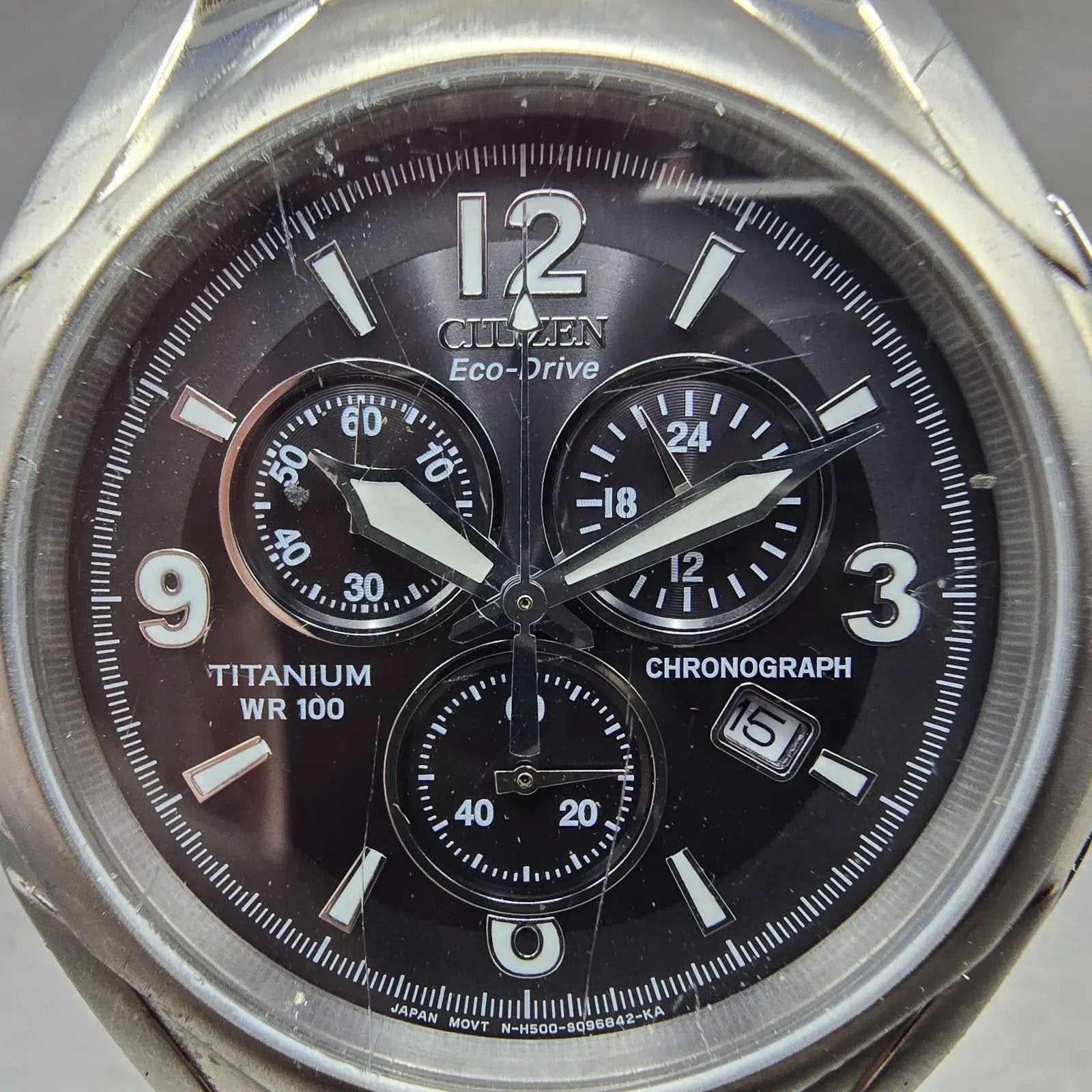 Citizen Eco-Drive Chronograph Watch Men 43mm Black Dial Titanium Date Round1