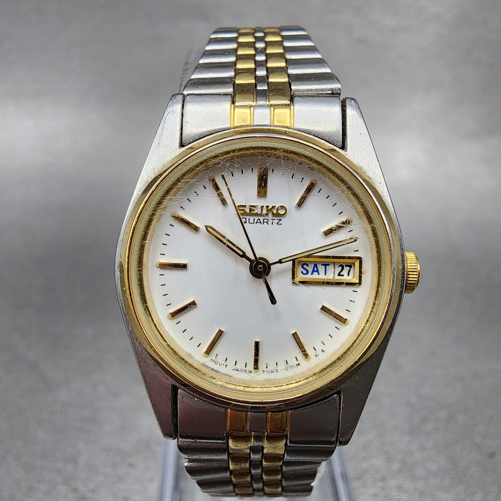Seiko Watch Women 25mm White Dial Two Tone Daydate 7n430011 Round New Battery0