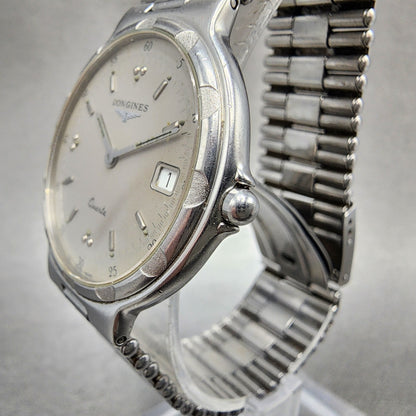 Longines Conquest Watch Men 32mm Silver Dial Steel Date Round New Battery2