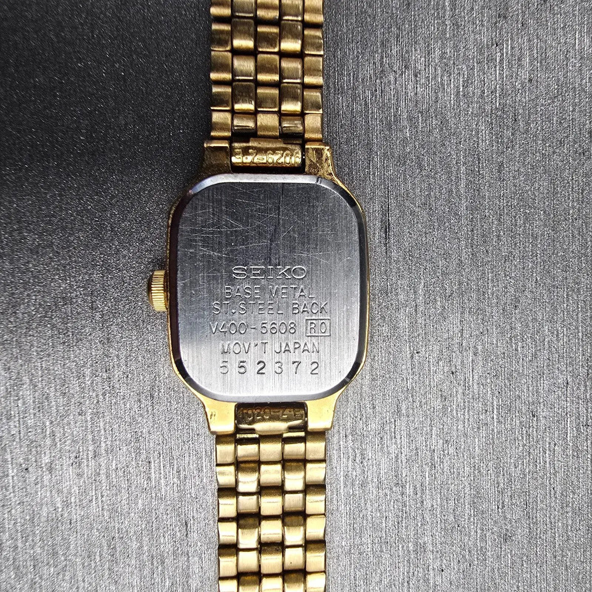 Seiko Watch Women 17mm White Dial Gold Rectangle V400-5608 New Battery JP10