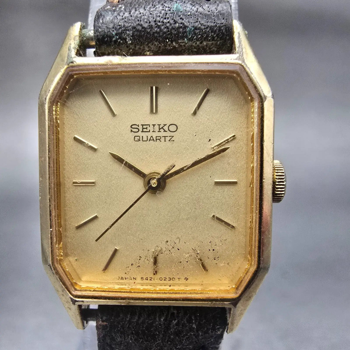 Seiko Watch Women 19mm Champagne Dial Gold Tone Rectangle 5421-5110 New Battery1
