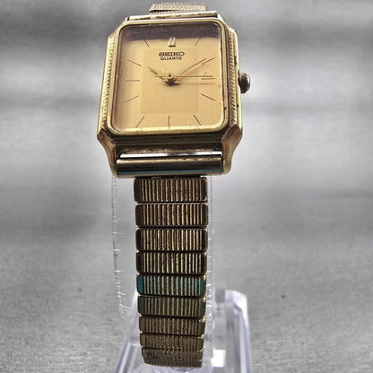 Seiko Watch Woman 20mm Gold Dial Gold Tone Rectangle 7321-5040 New Battery VTG5