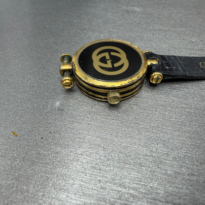 Gucci 2000L Watch Women 22mm Black Dial Gold Plated Round New Battery VTG LKASDT12
