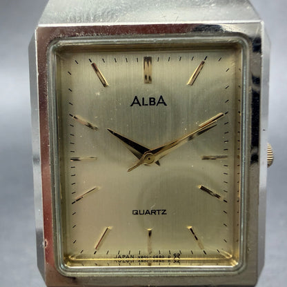 Seiko Alba Tank Watch Unisex 25mm Champagne Dial Gold Tone V801-5100 NewBattery1