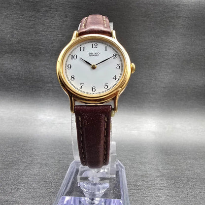 Seiko Watch Women 26mm White Dial Gold Tone Round V700-6091 New Battery VTG5