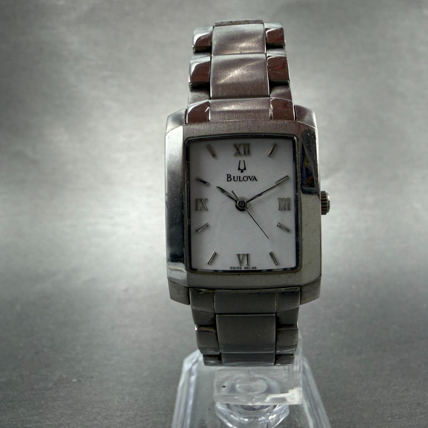 Bulova Tank Watch Women 22mm White Dial Silver Tone Rectangle 96L95 New Battery5