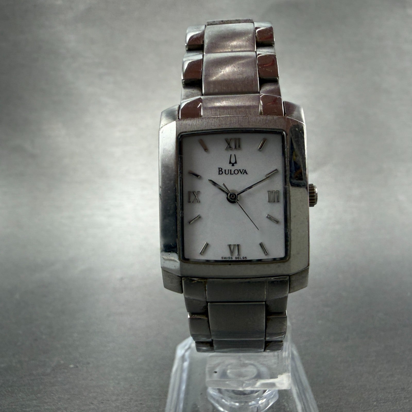 Bulova Tank Watch Women 22mm White Dial Silver Tone Rectangle 96L95 New Battery5