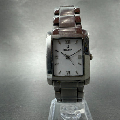 Bulova Tank Watch Women 22mm White Dial Silver Tone Rectangle 96L95 New Battery5