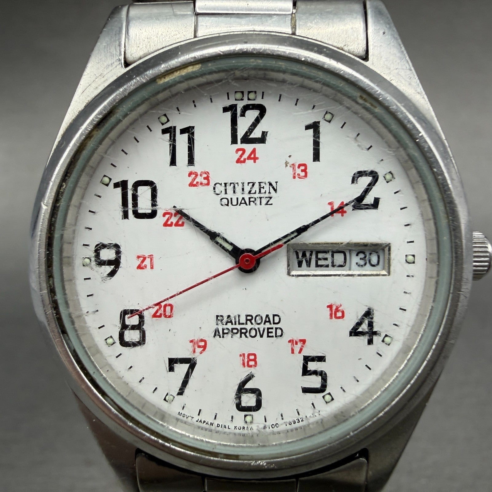 Citizen Railroad Approved Watch Men 35mm White Dial Silver Tone Daydate New Batt1