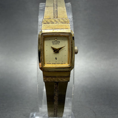 Citizen CQ Tank Watch Women 13mm Champagne Dial Gold Tone 2250 New Battery0