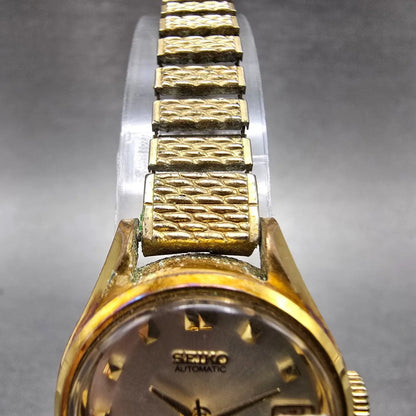 Seiko Automatic Watch Women 23mm Silver Dial Gold Tone Date 2205-0259 Runs4