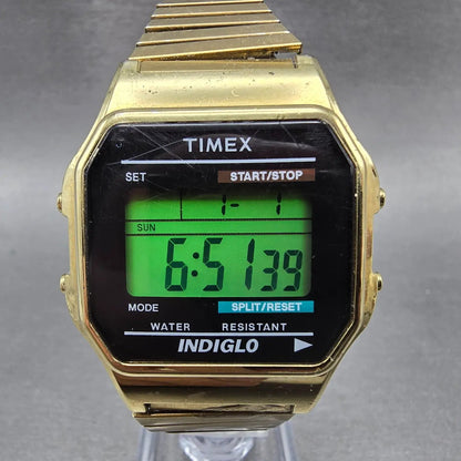 Timex Watch Men 35mm Gold Tone Digital Alarm Chronograph T78677 New Battery UHJ0