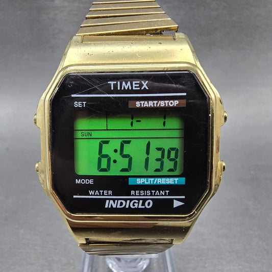 Timex Watch Men 35mm Gold Tone Digital Alarm Chronograph T78677 New Battery UHJ0