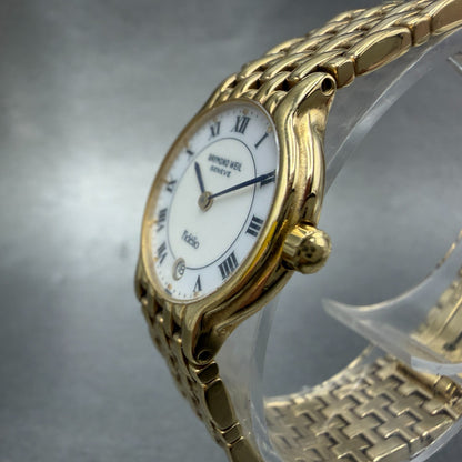 Raymond Weil Watch Women 24mm White Dial Gold Plated Date Round 4702 New Battery2