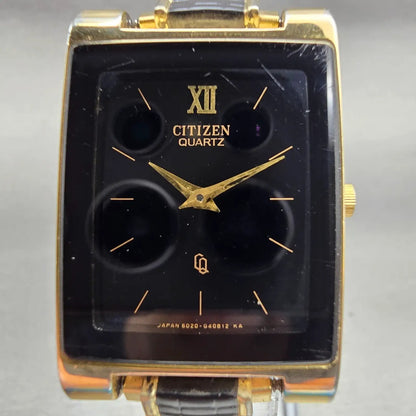 Citizen CQ Watch Men 25mm Black Dial Gold Tone Rectangle 6020-G08334 New Batt1