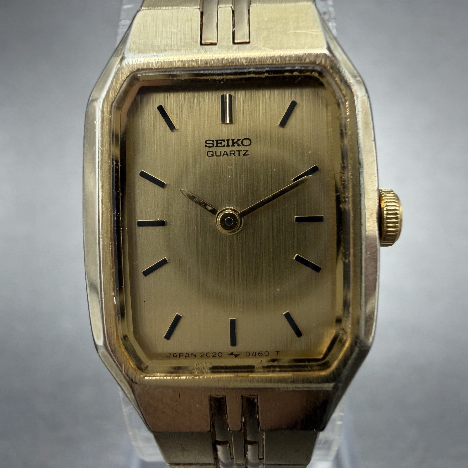 Seiko Watch Women 16mm Gold Dial Gold Tone Octagon 2C20-5209 New Battery1
