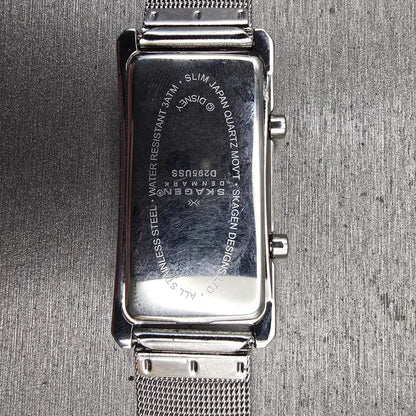 Skagen Disney Tank Watch Women 22mm Dual Time Silver Tone D295USS New Battery10