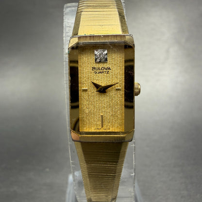 Bulova Tank Watch Women 13mm Champagne Dial Gold Tone Rdctangle 92T75 NewBattery0