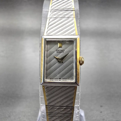Seiko Watch Women 13mm Silver Dial Two Tone Rectangle 1E20-5109 New Battery VTG0
