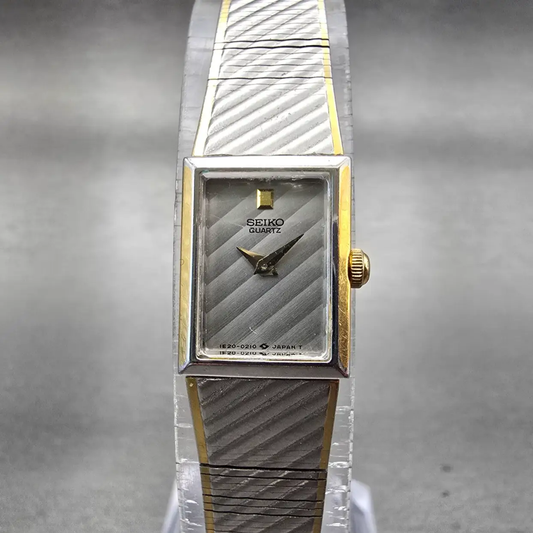 Seiko Watch Women 13mm Silver Dial Two Tone Rectangle 1E20-5109 New Battery VTG0
