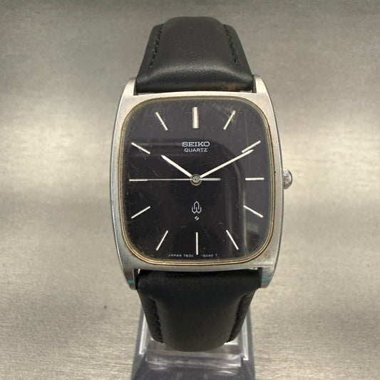 Seiko Watch Men 28mm Black Dial Silver Tone Rectange 7830-5040 New Battery0