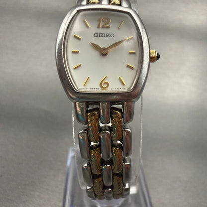 Seiko Watch Women 18mm White Dial Two Tone Oval 1N00-0KA0 New Battery5