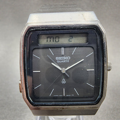 Seiko Analog Digital Watch Men 31mm Black Dial Silver Tone READ!!!!! New Battery2