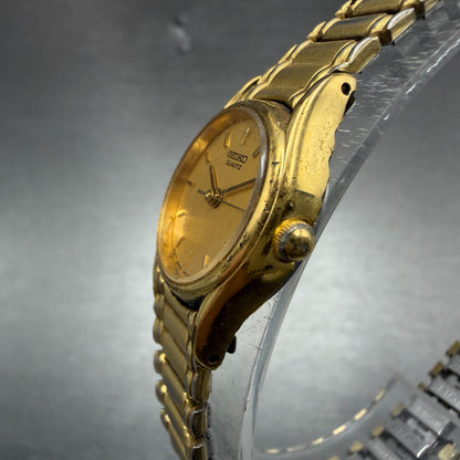 Seiko Watch Women 20mm Champagne Dial Gold Tone Round 1N01-0E19 New Battery VTG2