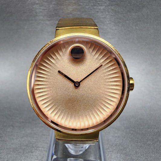 Movado EDGE Watch Women 34mm Pink Dial Rose Gold Tone Round New Battery0