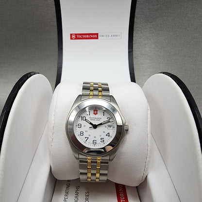 Victorinox Swiss Army Watch Women 32mm White Dial Two Tone Date Round New Batt0
