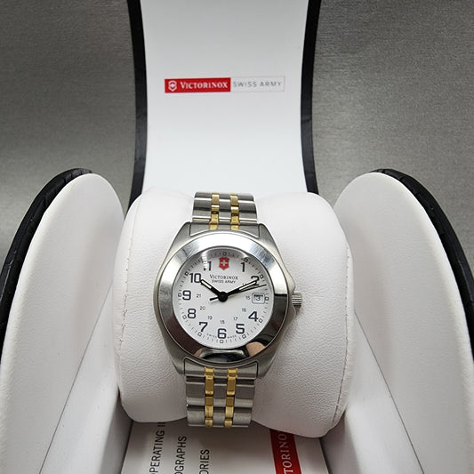 Victorinox Swiss Army Watch Women 32mm White Dial Two Tone Date Round New Batt0