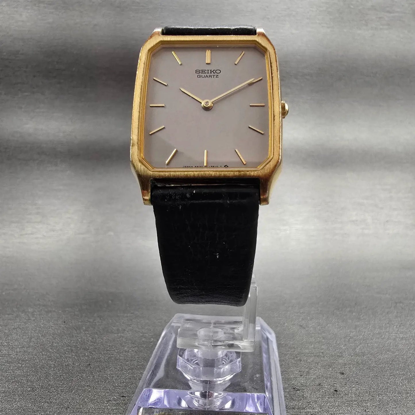 Seiko Watch Men 27mm Silver Dial Gold Tone Rectangle 5P30-5D30 New Battery VTG5
