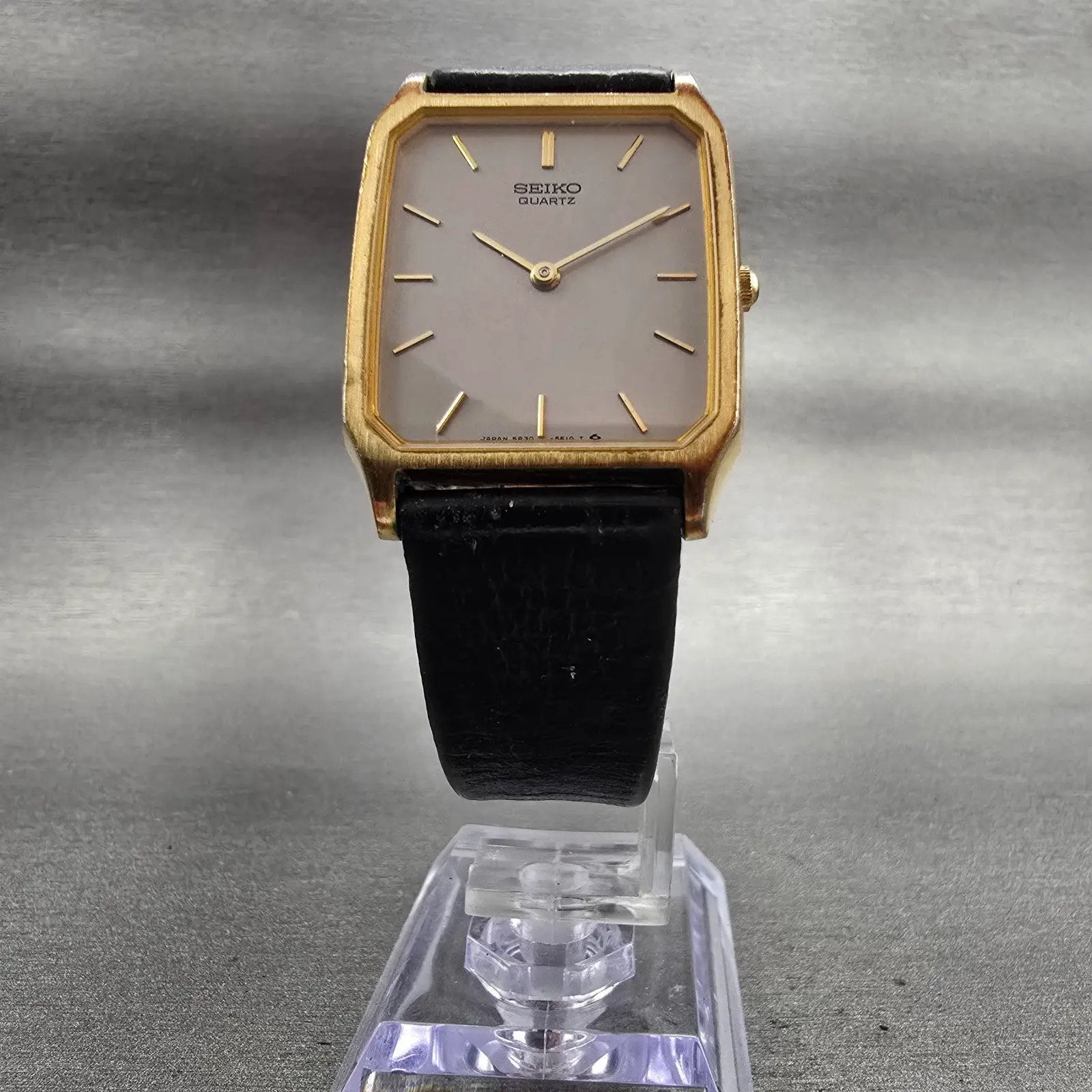 Seiko Watch Men 27mm Silver Dial Gold Tone Rectangle 5P30-5D30 New Battery VTG5