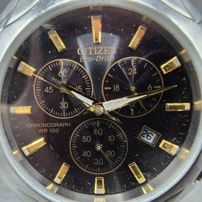 Citizen Eco-Drive Chronograph Watch Men 40mm Black Dial Steel Date H500 PARTS2