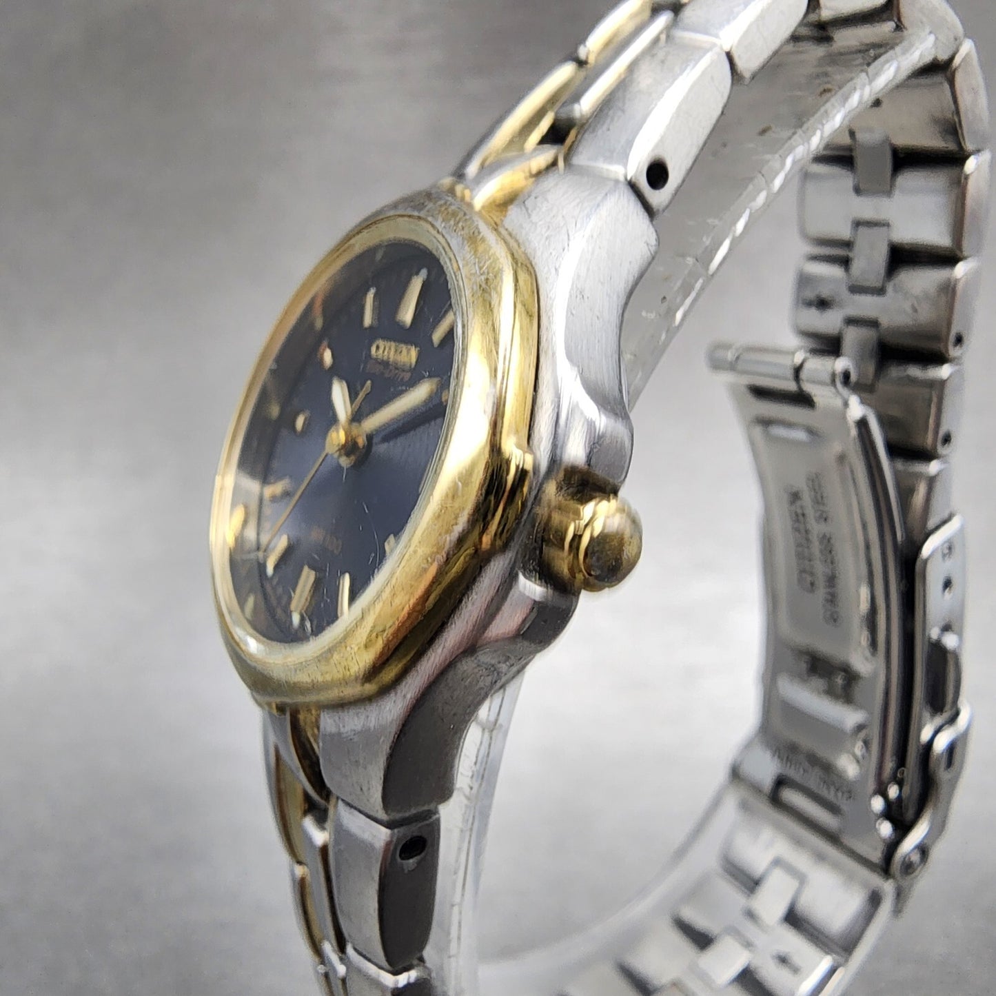Citizen EcoDrive Watch Women 24mm Blue Dial Two Tone Date E011K15711 Runs2