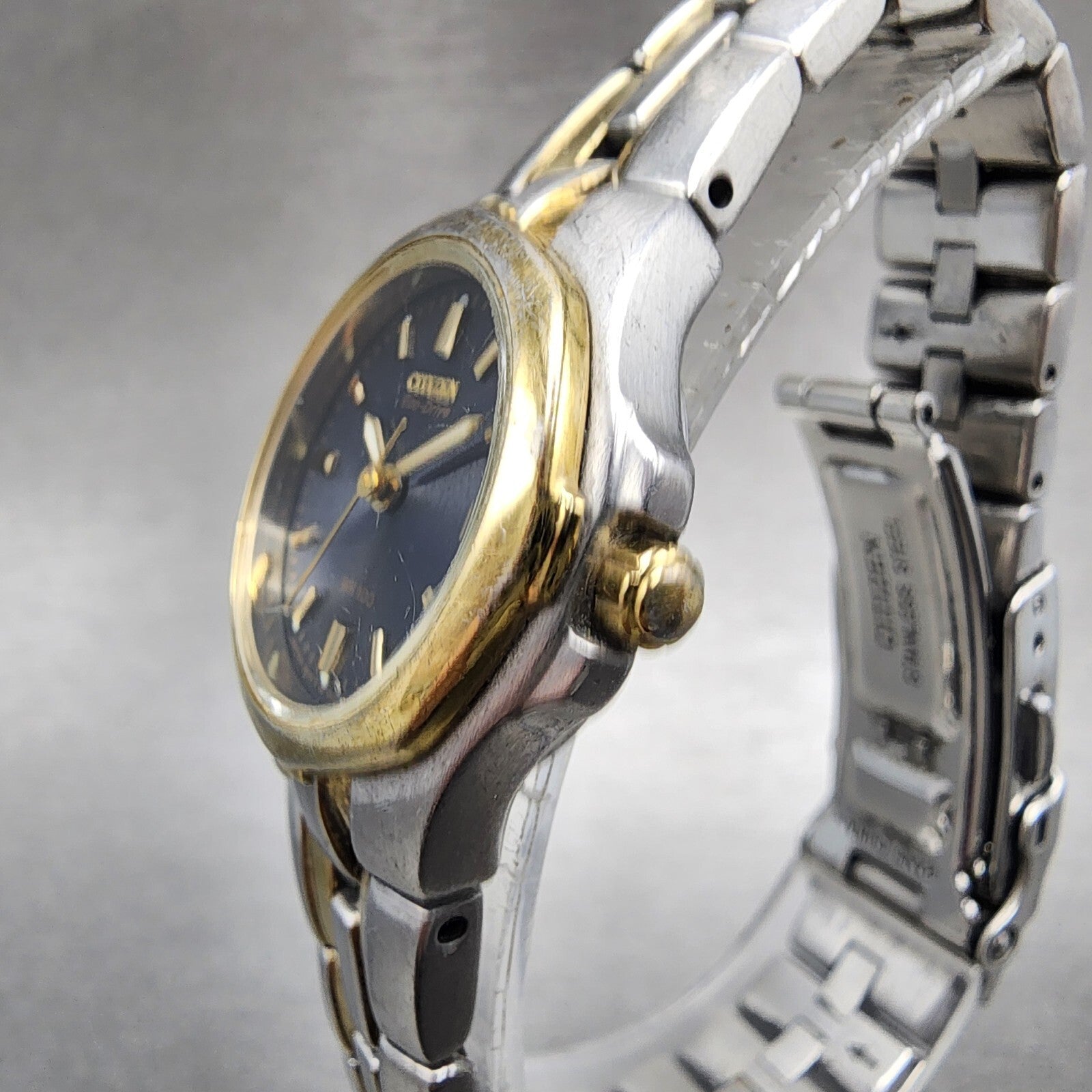 Citizen EcoDrive Watch Women 24mm Blue Dial Two Tone Date E011K15711 Runs2