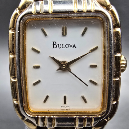 Bulova Tank Watch Women 19mm White Dial Gold Tone Rectangle 97L64 New Battery1