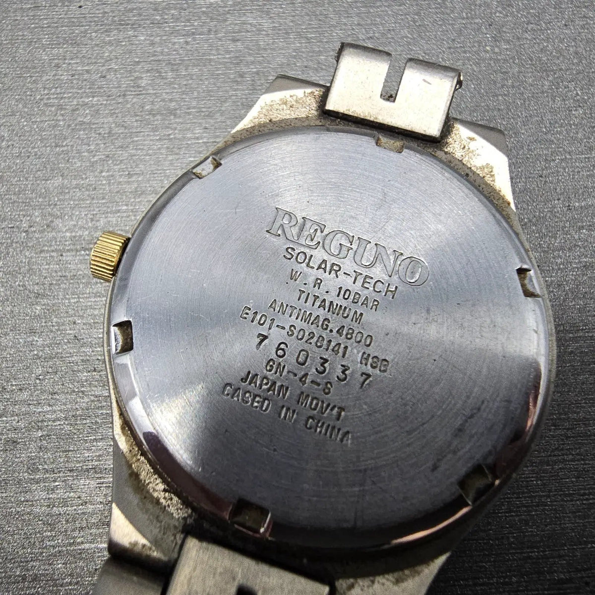Citizen Reguno Solar Watch Men 34mm Champagne Dial Titanium Daydate Runs READ!!!19