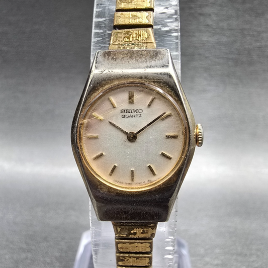 Seiko Watch Women 19mm Silver Dial Gold Tone Round 1400-0429 New Battery JP230