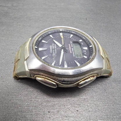 Casio Waveceptor WVA-430J Watch Men 43mm Black Dial Silver Alarm Chrono PARTS3